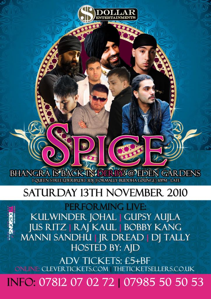 SATURDAY 13 NOVEMBER 'SPICE' THE NEW BHANGRA NIGHT IN DERBY:3PA'S & 13DJ'S 