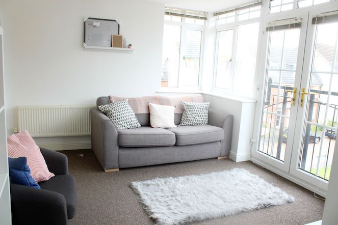 grey and pink living room interior