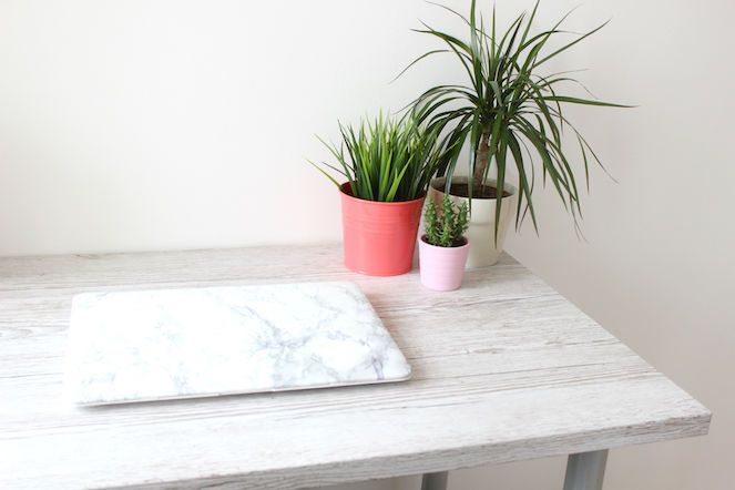 small office work desk space grey marble wood interior