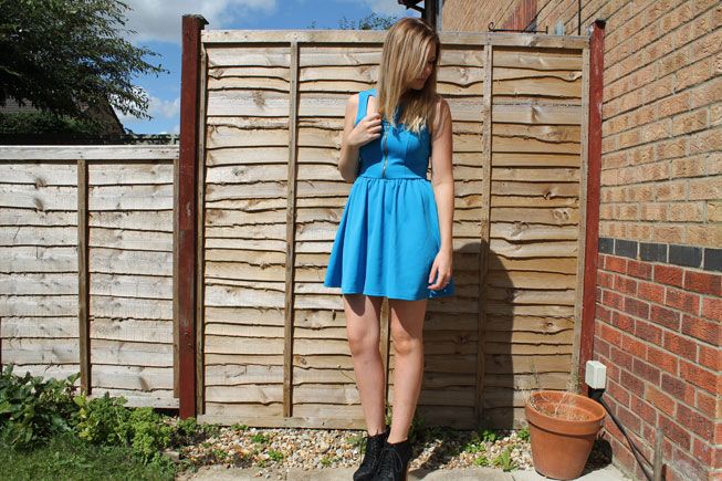 blue cut out dress
