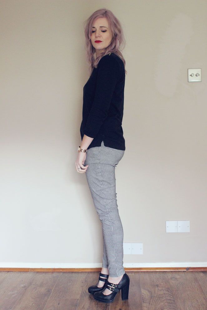checked peg trousers