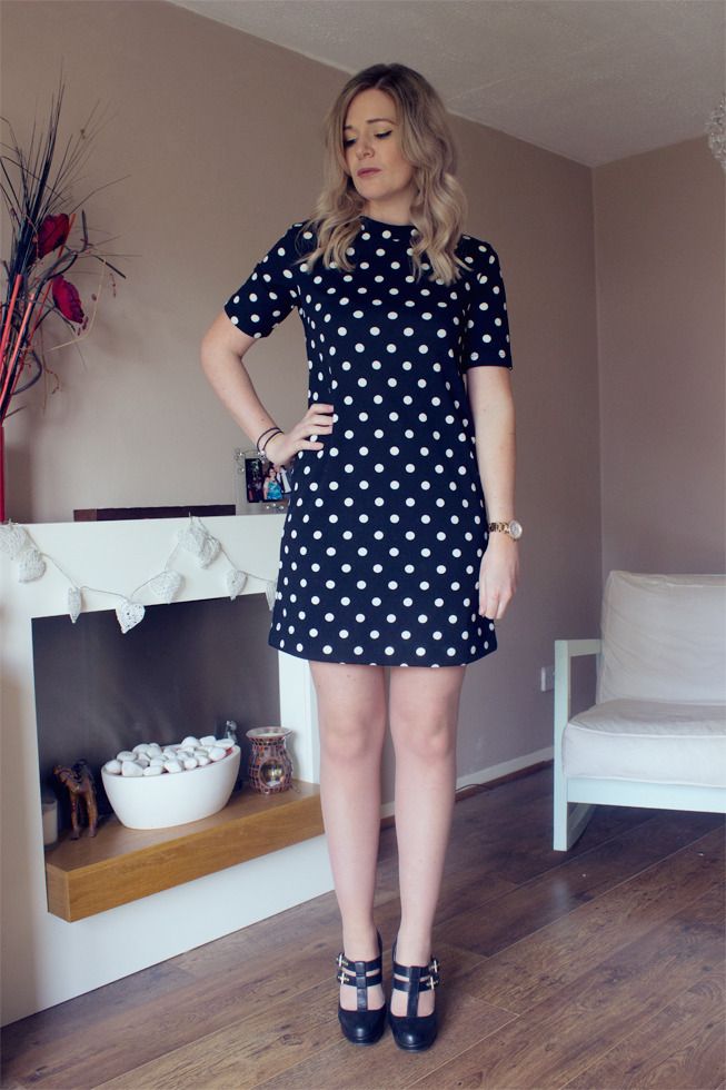 polka dot high neck shift dress