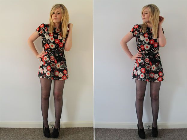 black tights slimming caffeine shift dress