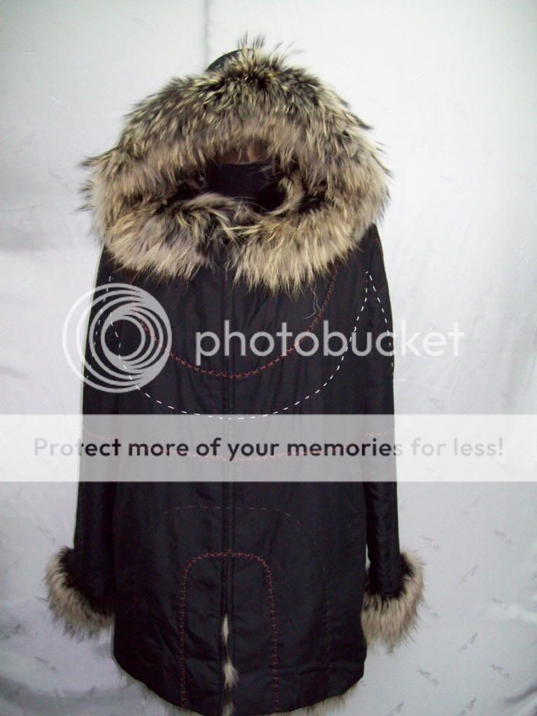 O5 New black horizontal fox fur polyester parka coat  